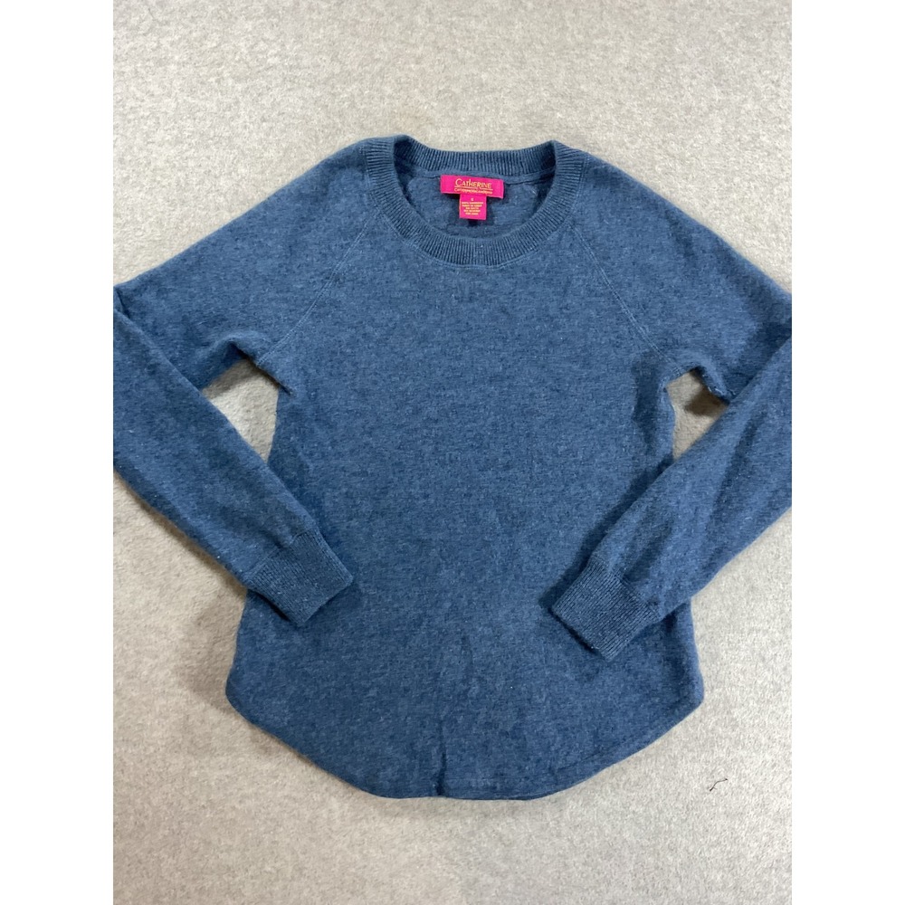 Catherine Malandrino Blue 100% Cashmere Crewneck Raglan Sweater Size S 2225